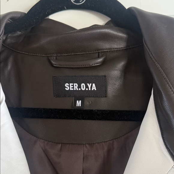 Seroya Estelle Ash Brown and White Women's vegan leather Trench Coat - Picture 6 of 11